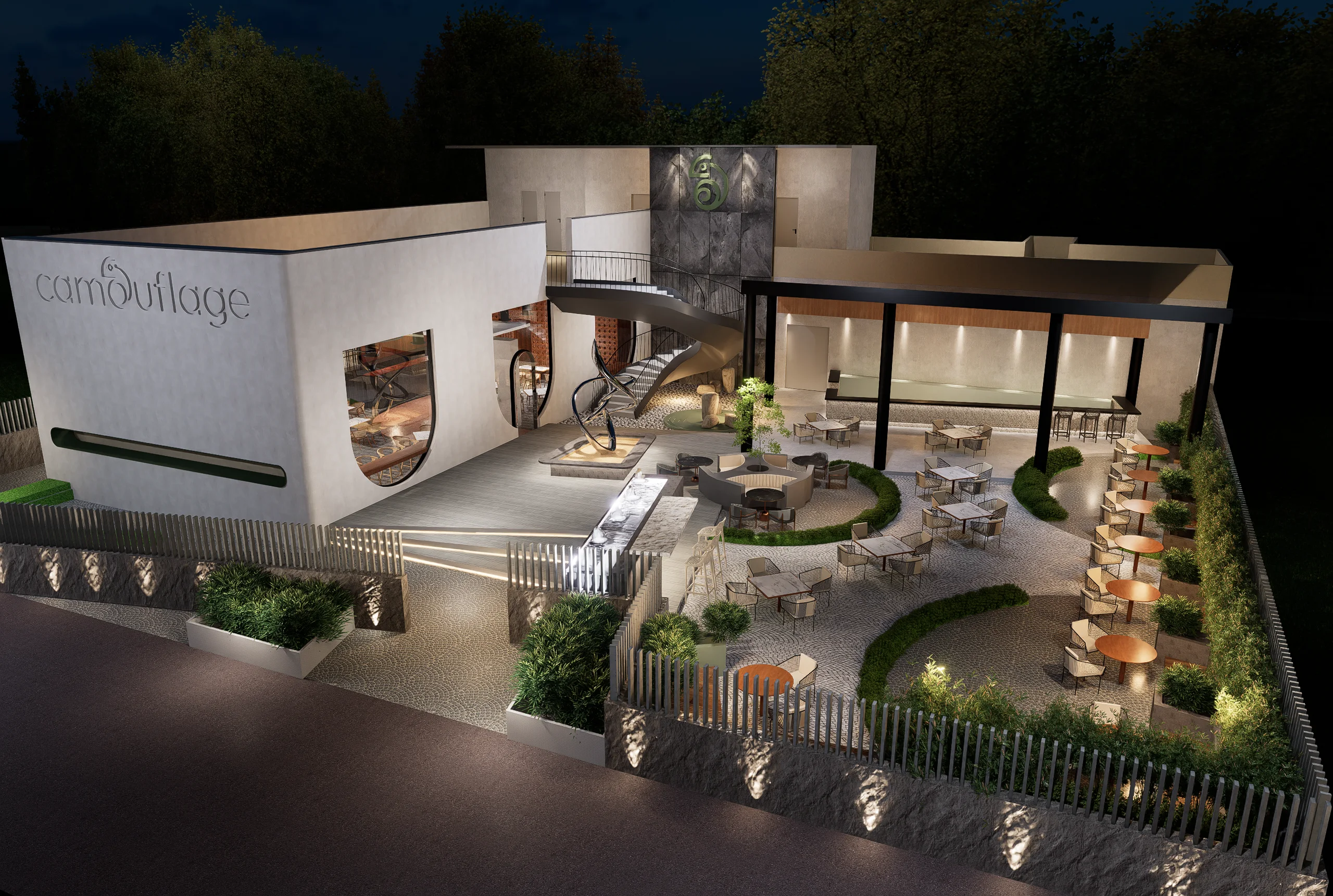 Contemporary residential architecture at night